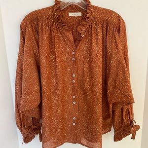 Doen Rust Paisley Ruffle Blouse